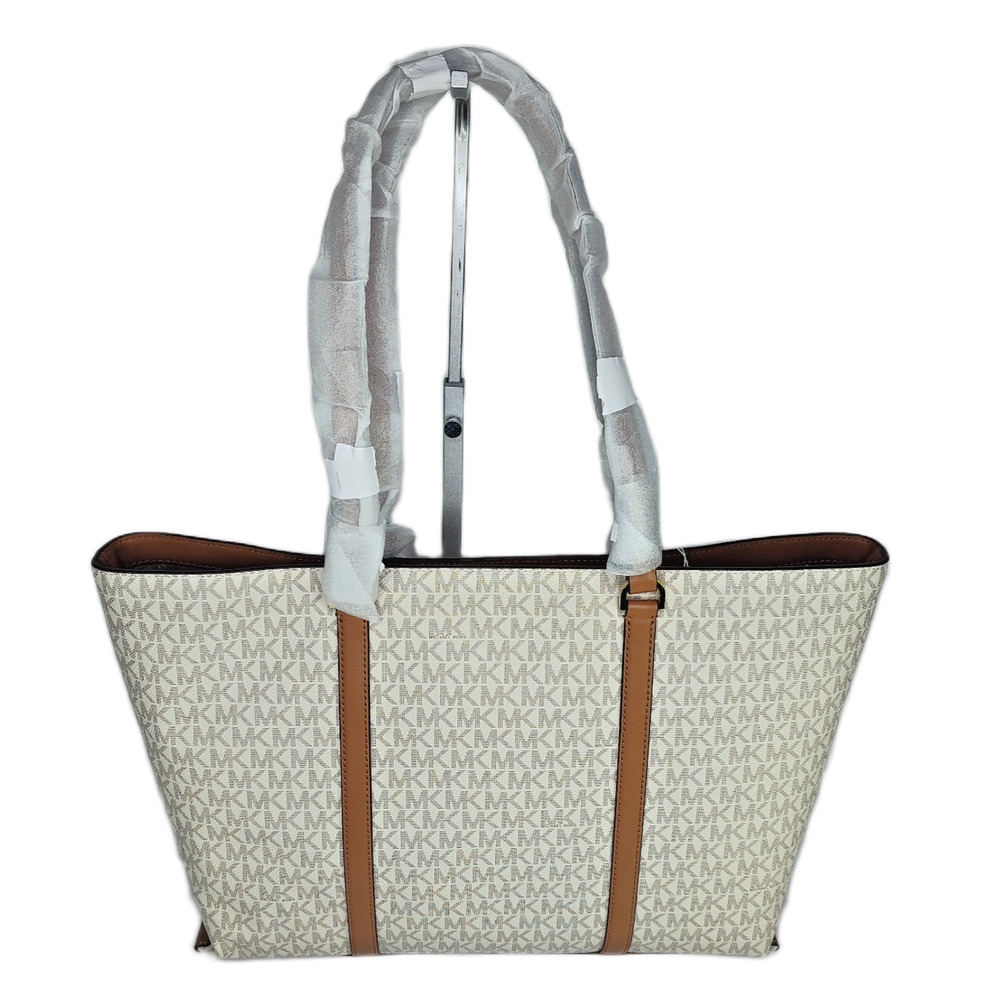 Michael Kors Temple XL Tote Vanilla/Acorn NWT - Picture 2 of 13